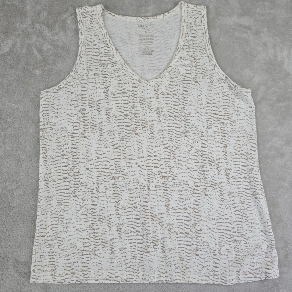 Nine West Soft Spun Tan Snakeskin Print V-Neck Tank Top‎ Womens Large Stretch